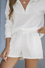 Load image into Gallery viewer, White Ribbed Zipper Sweatshirt and High Waist Shorts Set