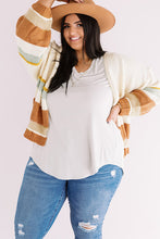 Load image into Gallery viewer, Beige Plus Size Striped Print Open Front Cardigan