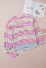Load image into Gallery viewer, Contrast Striped Open Front Cable Cardigan