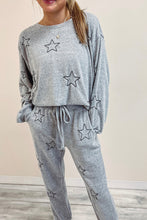 Load image into Gallery viewer, Gray Stars Print Long Sleeve Drawstring High Waist Lounge Set