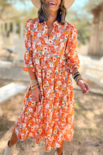 Load image into Gallery viewer, Multicolor Boho Floral Collared Long Sleeve Ruffled Dress
