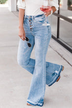 Load image into Gallery viewer, High Waist Buttoned Distressed Flared Jeans
