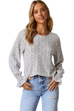 Load image into Gallery viewer, Black Floral Printed Crinkled Ruffled Bubble Sleeve Blouse