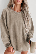 Load image into Gallery viewer, Khaki Solid Ribbed Knit Round Neck Pullover Sweatshirt