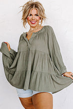 Load image into Gallery viewer, Plus Size Ruffle Tiered Split Neck Shirt