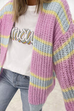 Load image into Gallery viewer, Contrast Striped Open Front Cable Cardigan