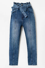 Load image into Gallery viewer, Blue Seamed Stitching High Waist Knot Skinny Jeans
