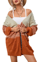 Load image into Gallery viewer, Brown Pompom Color Block Open Front Cardigan