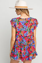 Load image into Gallery viewer, Multicolor Floral Print Ruffle Tiered Short Sleeve Babydoll Top