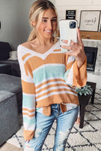 Load image into Gallery viewer, Multicolor Colorblock Stripe Long Sleeve Split Sweater
