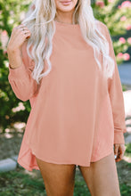 Load image into Gallery viewer, Crinkle Splicing Raw Hem High Low Oversized Blouse