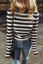 Load image into Gallery viewer, Black Stripe Slim Fit High Neck Knit Sweater