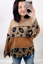 Load image into Gallery viewer, Leopard Colorblock Patchwork V-Neck Loose Sleeve Knit Top