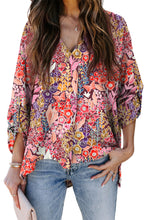 Load image into Gallery viewer, Multicolor Boho Floral Long Sleeve V-Neck Blouse