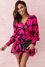 Load image into Gallery viewer, Floral Print V Neck Wrap Bishop Sleeve Ruffle Tiered Mini Dress