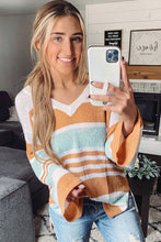 Load image into Gallery viewer, Multicolor Colorblock Stripe Long Sleeve Split Sweater