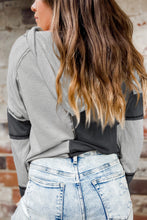 Load image into Gallery viewer, Gray Colorblock Seamed Ribbed Henley Hoodie