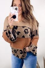 Load image into Gallery viewer, Leopard Colorblock Patchwork V-Neck Loose Sleeve Knit Top