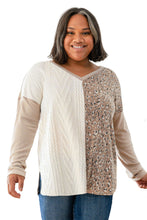 Load image into Gallery viewer, Gray Plus Size Leopard Patchwork Mix Knit Long Sleeve Top