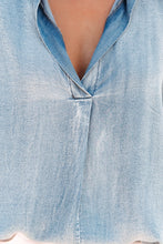 Load image into Gallery viewer, Split V Neck Oversized Denim Blouse