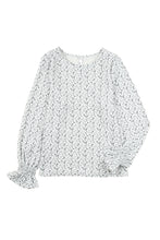 Load image into Gallery viewer, Black Floral Printed Crinkled Ruffled Bubble Sleeve Blouse