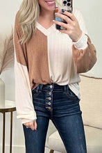 Load image into Gallery viewer, Apricot Color Block Wide Ribbed V Neck Top