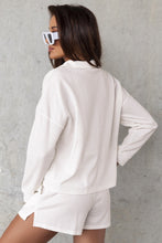 Load image into Gallery viewer, White Ribbed Zipper Sweatshirt and High Waist Shorts Set