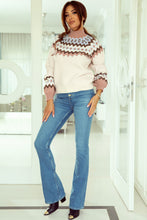 Load image into Gallery viewer, Khaki Geometric Pattern Ribbed Trim High Neck Sweater