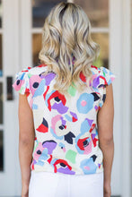 Load image into Gallery viewer, Multicolor Abstract Print Ruffle Sleeve Smocked Blouse
