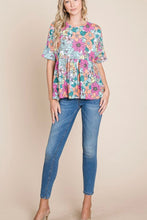 Load image into Gallery viewer, Multicolor Bohemian Flower Print Flowy Short Sleeve Top
