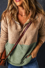 Load image into Gallery viewer, Smoke Gray Two Tones Color Block Half Zip Fleece Sweatshirt