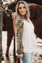 Load image into Gallery viewer, Beige Printed Plus Size Waffle Knit Contrast Leopard Long Sleeve Top