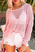 Load image into Gallery viewer, Knitted Eyelets Round Neck Long Sleeve Top