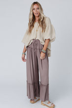 Load image into Gallery viewer, Khaki Frilled Drawstring High Waist Wide Leg Pants