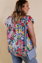 Load image into Gallery viewer, Plus Floral Print Ruffle Cap Sleeve V Neck Blouse