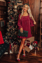 Load image into Gallery viewer, Red Tie Back Square Neck Velvet Babydoll Dress