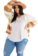 Load image into Gallery viewer, Beige Plus Size Striped Print Open Front Cardigan