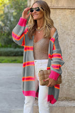 Load image into Gallery viewer, Medium Grey Stripe Printed Ribbed Long Knitted Cardigan
