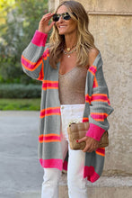 Load image into Gallery viewer, Medium Grey Stripe Printed Ribbed Long Knitted Cardigan