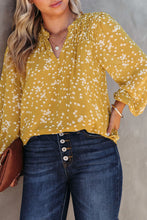 Load image into Gallery viewer, Yellow Plus Size Floral Print Ruched Split Neck Blouse