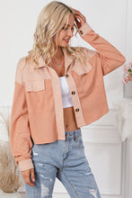Load image into Gallery viewer, Orange Textured Waffle Knit Chest Pockets Cropped Shacket