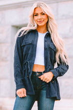 Load image into Gallery viewer, Blue Corduroy Cinched Aztec Back Jacket