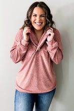 Load image into Gallery viewer, Pink Plus Size Long Sleeve V-Neck Buttoned Top