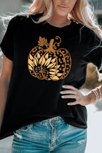 Load image into Gallery viewer, Black Halloween Sunflower Pumpkin Graphic Tee