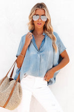 Load image into Gallery viewer, Split V Neck Oversized Denim Blouse