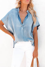 Load image into Gallery viewer, Split V Neck Oversized Denim Blouse