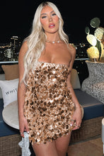 Load image into Gallery viewer, Gold Strapless Bodycon Mini Sequin Dress
