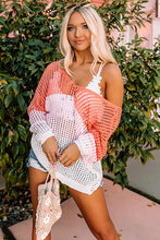 Load image into Gallery viewer, Multicolor Color Block Eyelet Long Sleeve Twisted Back Knit Top