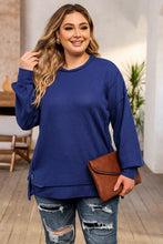 Load image into Gallery viewer, Blue Plus Size Waffle Knit Oversized Exposed Seam Top