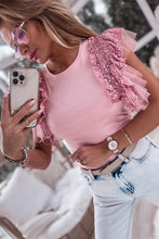 Load image into Gallery viewer, Sequined Ruffle Mesh Sleeves Top